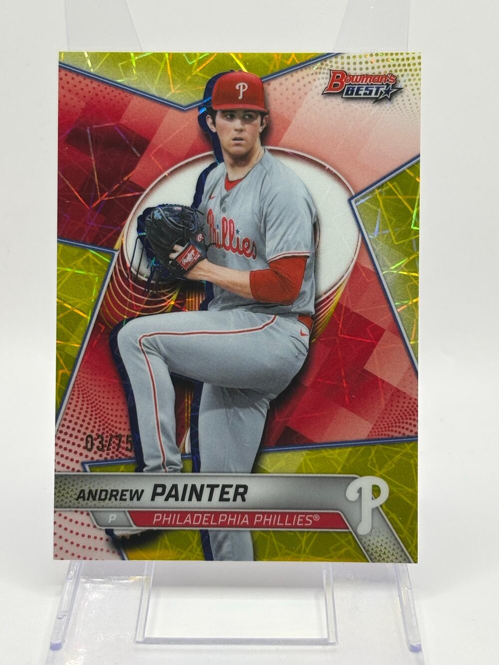 2025 Bowman's Best Andrew Painter Yellow Lazer Refractor 3/75 SP Phillies